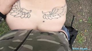 Public outdoor shaven pussy fucking in Spain