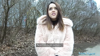 Hot tourist Esperanza sucks and fucks agents big cock in stairwell