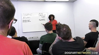 Misty Stone gives head to 10 guys until they cum