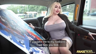 Fake taxi blonde with super big tits and massive ass gets fucked in the backseat