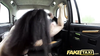 Fake taxi Miniature black girl with big tits working on a dick for cum