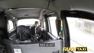 The fake taxi lady wants the driver's member to warm her up