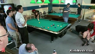 Busty sub bound and exposed in public