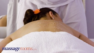 Sexy teen Mia Rose oiled up big natural tits and passionate romantic sex