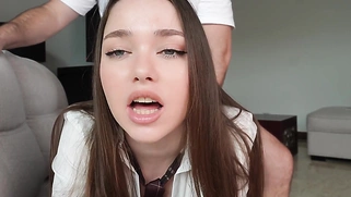 Stunning blue eyed brunette pussy and ass fucked cum on pussy