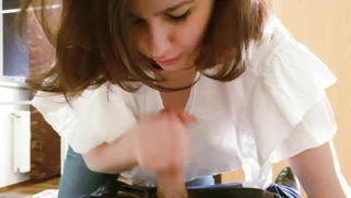 Romanian redhead sucks a small cock as birthday gift