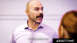 Cute masseuse Scarlett Sage teases a rival DILF's penis before swallowing his cum!