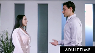 Surprised PAWG masseuse Angela White slides on her girlfriend's body during an unexpected massage