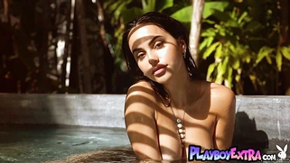 Hot latina teen posing naked in the pool