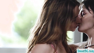 Gorgeous lesbians enjoy licking their wet pussies