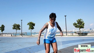 Thai skater teen relaxing on a big cock