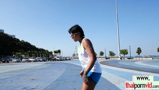 Thai skater teen relaxing on a big cock