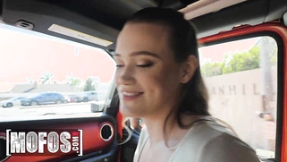 Chloe Rose sucks Charles Dera's cock while he's driving and rides him as soon as they get home