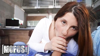 Redhead teen Bess Breasts asks her neighbor for help and rewards him with a good fuck