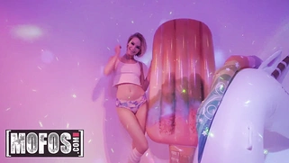 Skinny teen with small tits Emma Hix gets dominated by a big cock