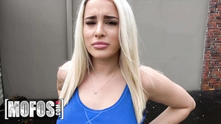 Naughty Blonde Mila Marks Gets on Her Knees and Sucks a Stranger's Cock in Public for Extra Cash