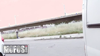 Big ass blonde Samantha Rhone gets a good spanking in public for extra money