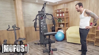 Petite Asian Ember Snow Does A Workout As Alex Legend Helps Her Stretch Her Tight Pussy