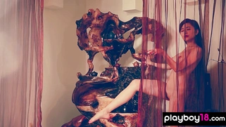 Chinese porcelain doll shows her pussy