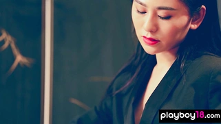 Chinese porcelain doll shows her pussy