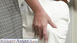 Hot MILF plays with her son's friend's big cock