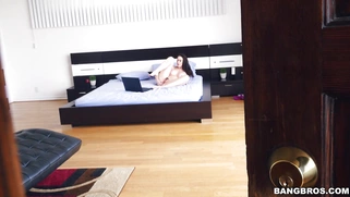 Chanel Preston watches porn on laptop and plays with herself