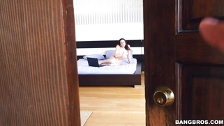 Chanel Preston watches porn on laptop and plays with herself