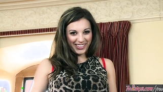 Gorgeous Busty Slut Sophie Parker In Red Net Stockings Fingers Her Pussy