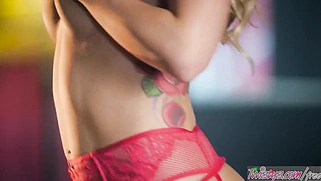 Slutty Blonde Girl With Tattoos And Nipple Ring Kali Rose Seductively Rubs Her Clit