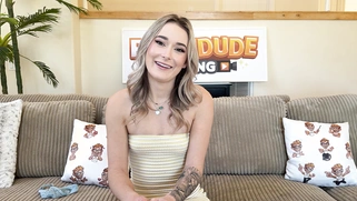 Thea Summers Strokes My Big Dick With Her Hands Then Switches to a Foot Fuck on My Couch