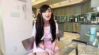 Stepdaughter Tifa Quinn greets her stepdad with a naughty surprise