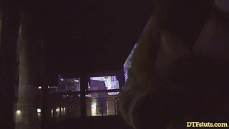 Sexy Blonde Babe With Tattoos Blows big Dick in front of Hotel window