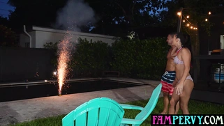 Hot teen stepdaughter enjoying fireworks