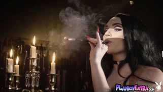 Hot witch Catjira showed her hairy pussy