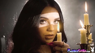 Hot witch Catjira showed her hairy pussy