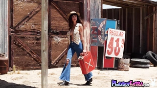 Hot latina posing naked at a gas station