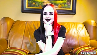 Amateur goth girl in casting couch blowjob