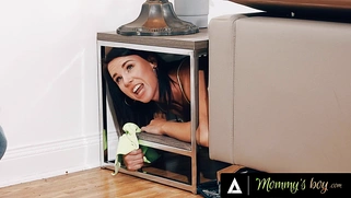 Strapped babysitter Riley Jacobs gets destroyed by her boss's fat cock while his wife is nearby