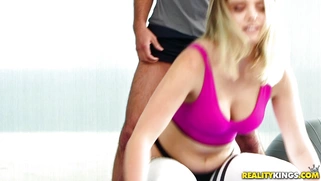 Giselle Palmer sucks cock and licks balls in the gym