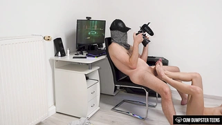 Gamer Girl Ana Lingus Footjob and Blowjob During PC Session