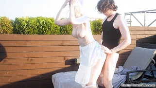 Up for a quickie on the rooftop balcony