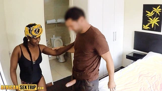 I caught this BUSTY EBONY maid cleaning
