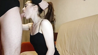 Hot babe in black dress fuck and facial