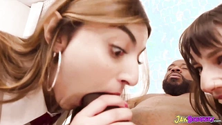 Lana & Julia Double-Suck Monster BBC on White Couch
