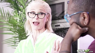 Platinum-Haired Granny Jacy Unbuttons Her Shirt, Gets Eaten Out