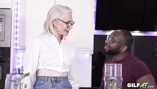 Platinum-Haired Granny Jacy Unbuttons Her Shirt, Gets Eaten Out
