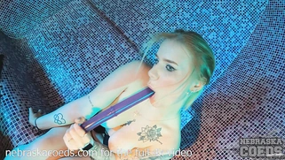 Melonie Deep Double Penetration Dildo in Steamy Sauna
