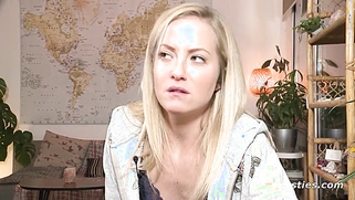 Horny Blonde Rubs Herself Down