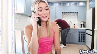 Blonde MILF Sucks & Rides Bald Men in Kitchen