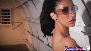 Futuristic latina teen reveals her pussy